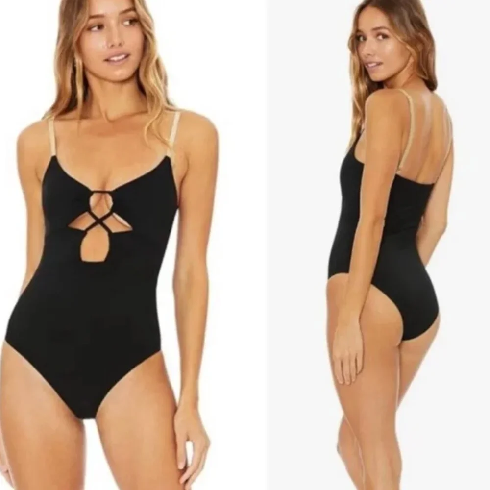 Beach Riot Leslie One-Piece Cut-Out Swimsuit in Black & Gold Size Medium NWT - Picture 2 of 8